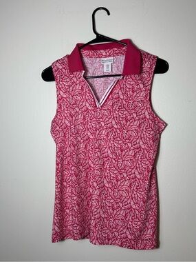 Tommy Bahama Racquet & Paddle Sleeveless Collared Shirt Red Palms Sz M